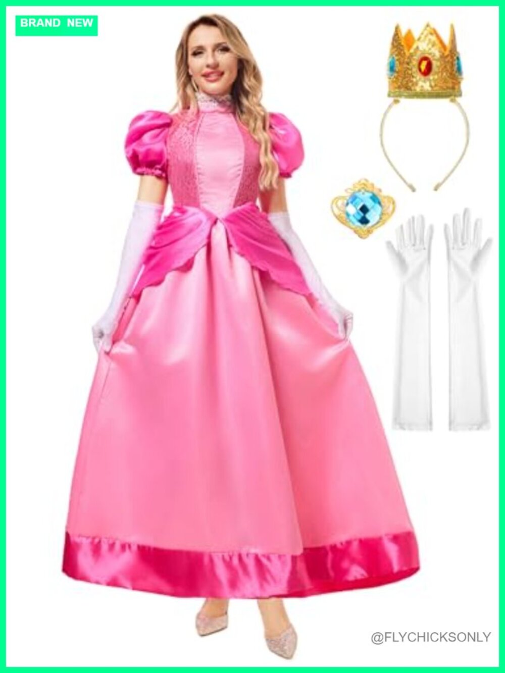 Princess Costume Dress with Crown and Gloves for Women Halloween Cosplay